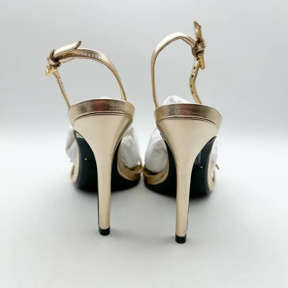 SCHUTZ Womens Aurora Sling Heeled Sandals Size 7.5 Platina Gold Stiletto NWOB